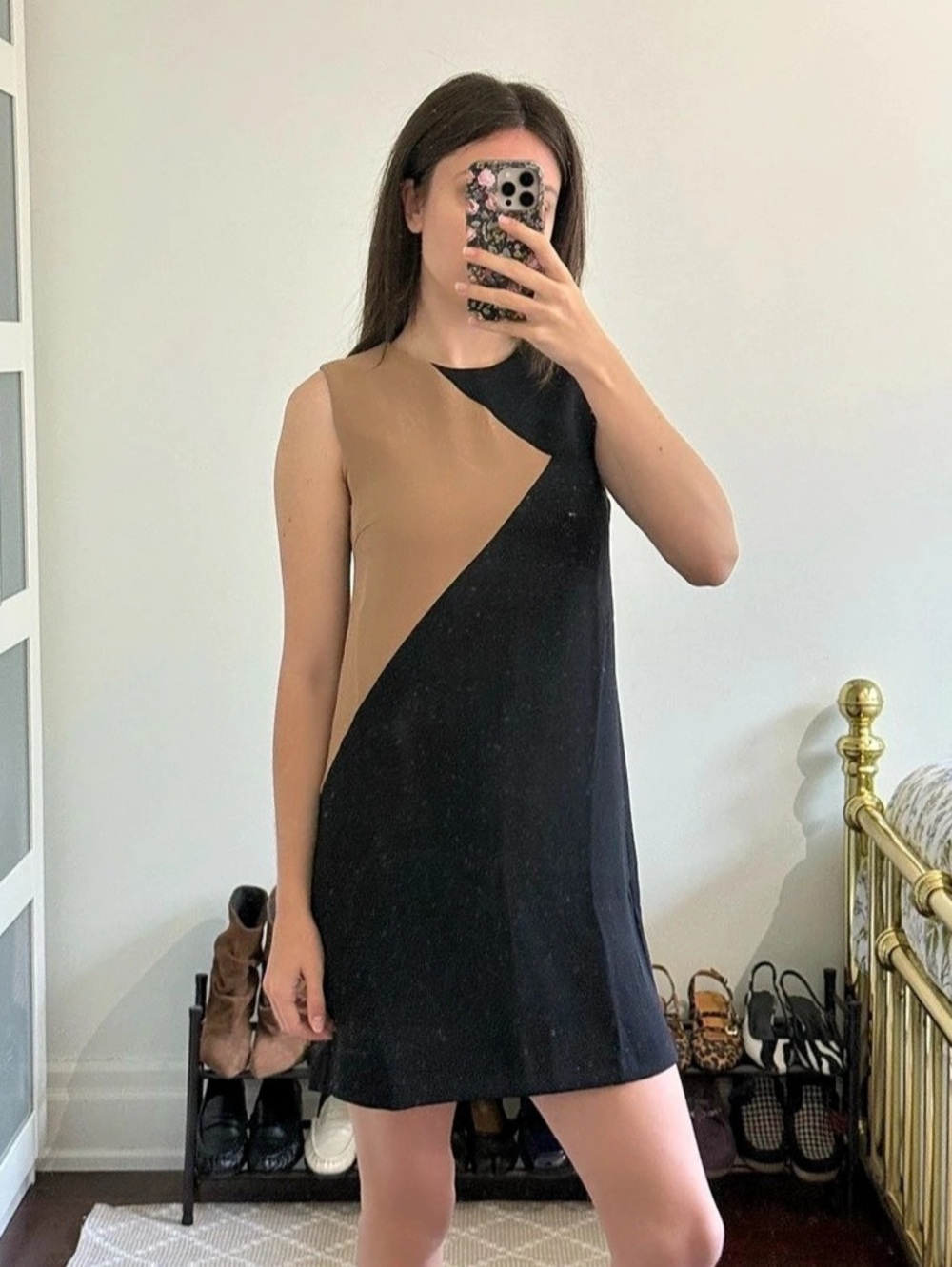 Mango Colour Block Shift Mini Dress in Black & Brown NWT